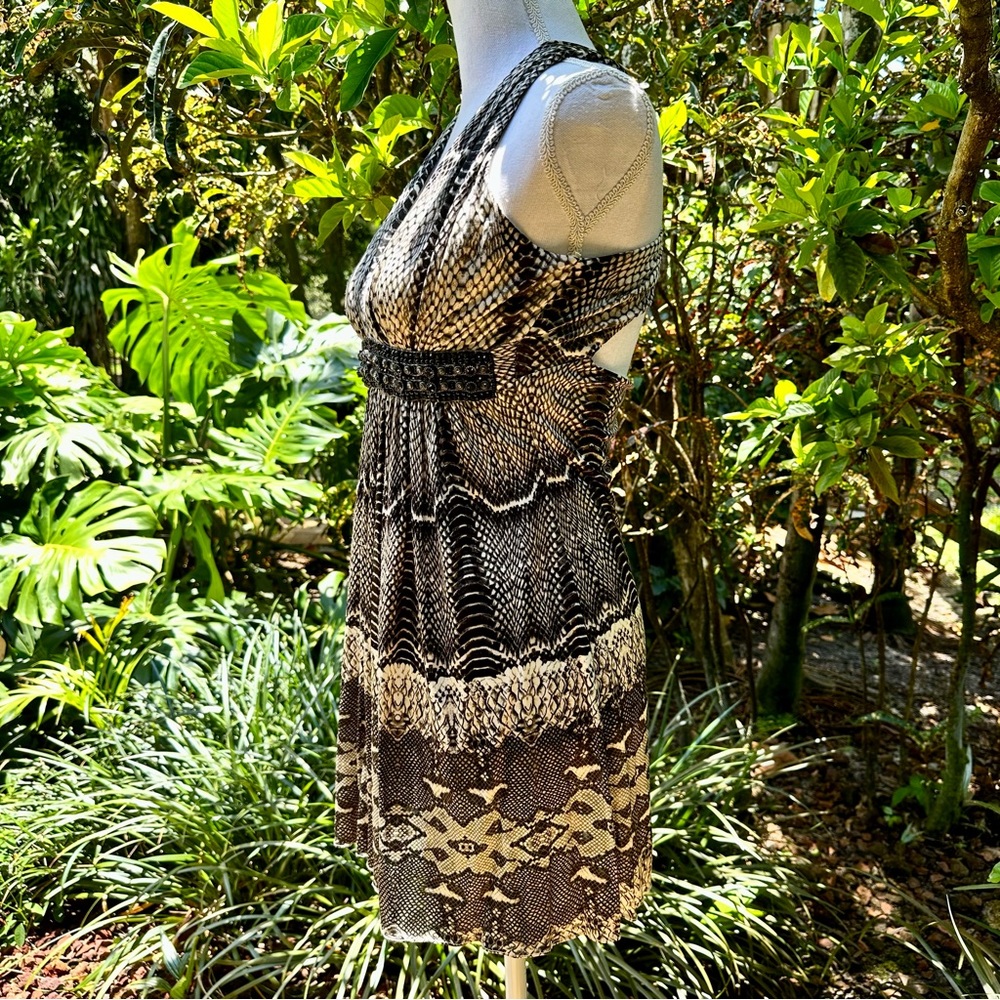 Sky Python Print Short Flowing Dress - image 3